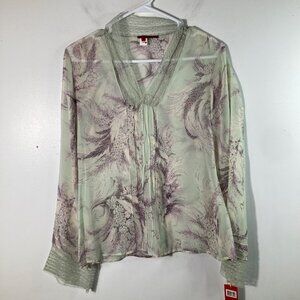 Womens Tapemeasure V Neck Silk Lace Floral Blouse Sheer Gray Green Purple 8 NWT